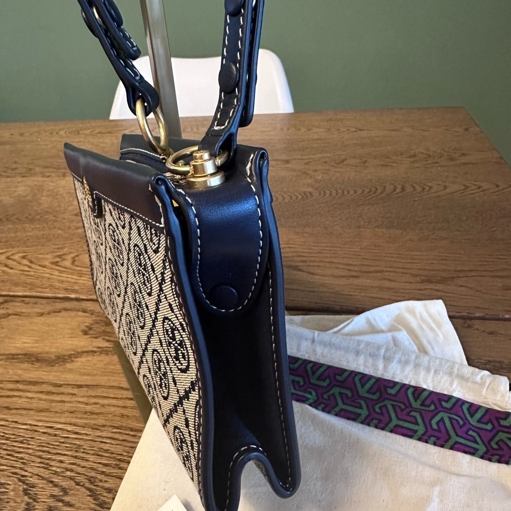 NWT! NEW! Tory Burch T Monogram Jacquard Mini Pouchette Navy 2 in 1 Shoulder Bag - Picture 13 of 16